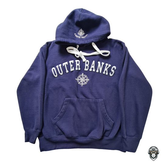 Outer Banks Hoodie Navyblau mit Kompass-Stickerei – Frontansicht