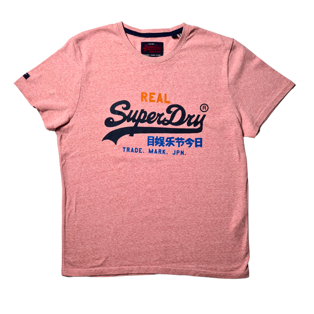 SuperDry T-Shirt Real Logo Print | Rosa Melange | Größe L