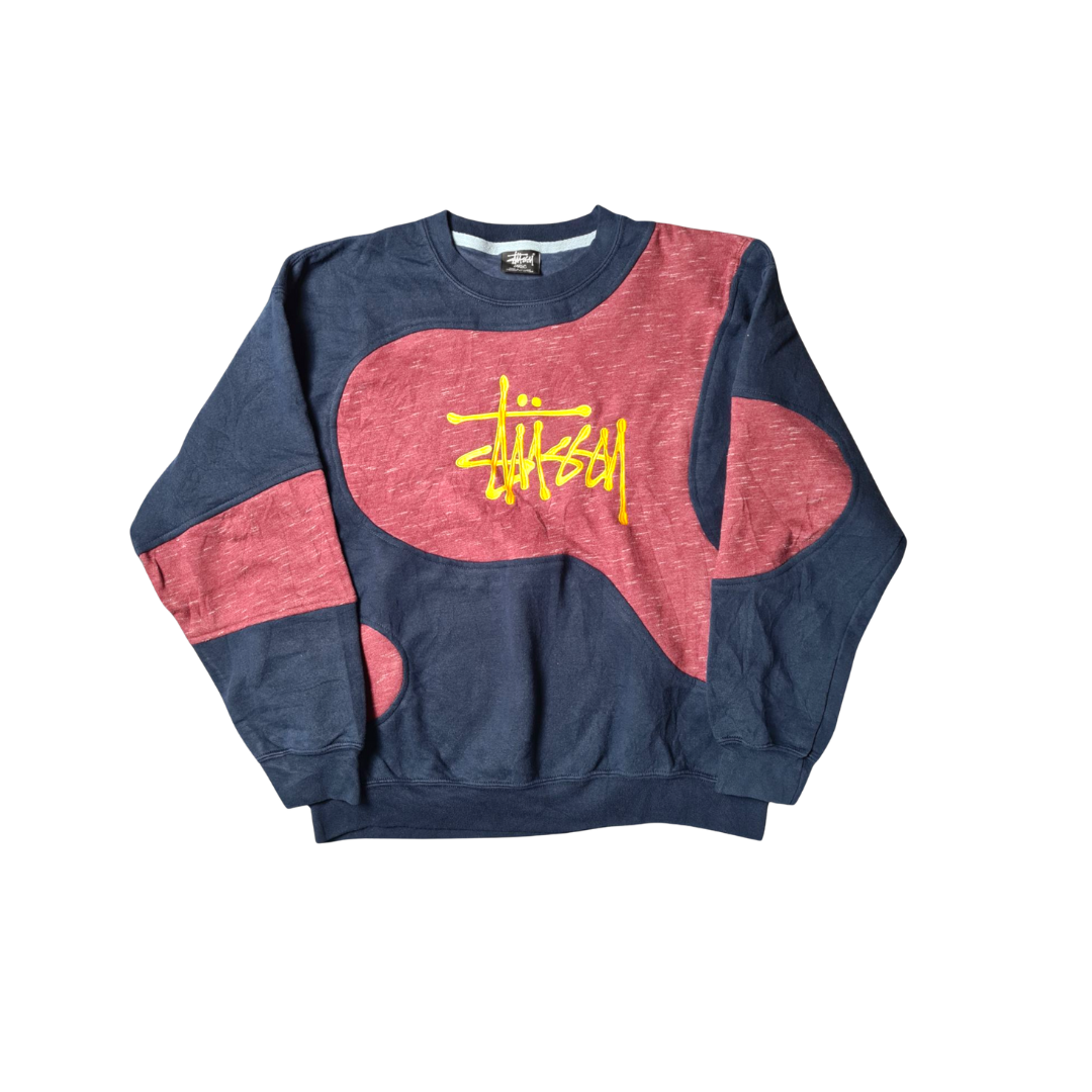 Stüssy inspired Rework Sweater – Two-Tone Wave Design (M)