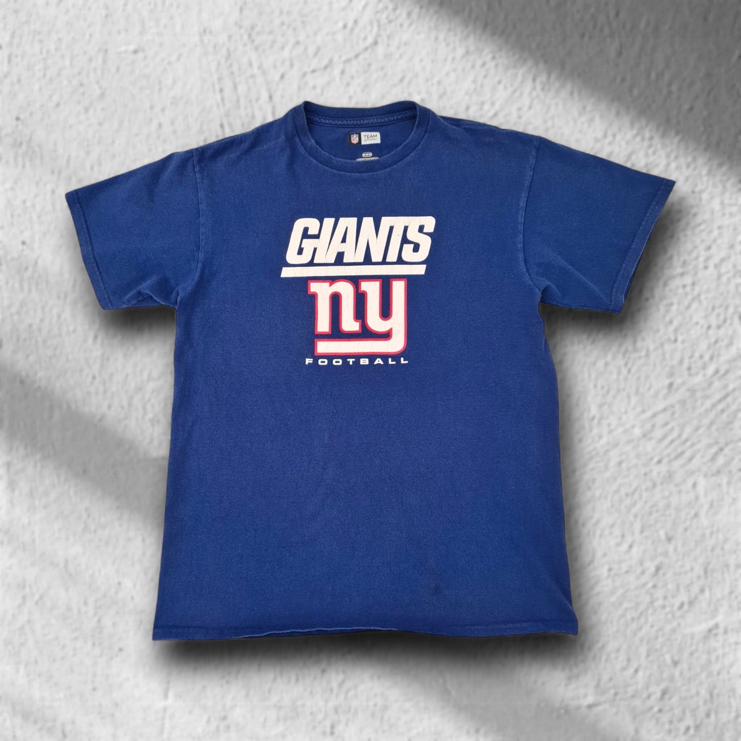 New York Giants Vintage T-Shirt Vorderseite mit GIANTS ny FOOTBALL Print, blau, Größe M