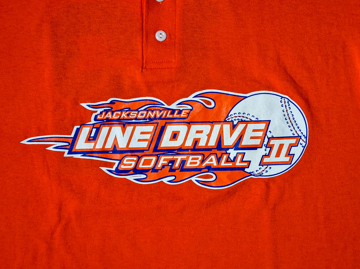 Vintage Softball T-Shirt "Jacksonville Line Drive II", Nummer 12 – Orange, Größe L