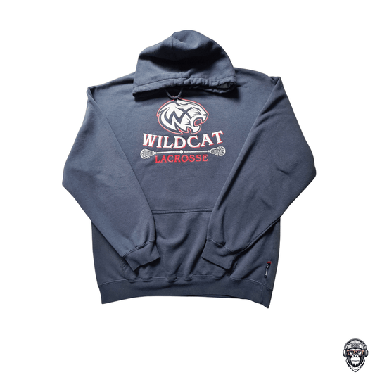 Dunkelblauer Wildcat Lacrosse Hoodie in Größe L mit Frontprint und Kapuze – Sport-Tek by Port Authority