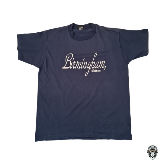 Navyfarbenes Screen Stars Best T-Shirt mit weißem Birmingham Alabama Frontprint, Made in USA, Größe XL, 90’s Vintage-Stil, sehr guter Zustand.