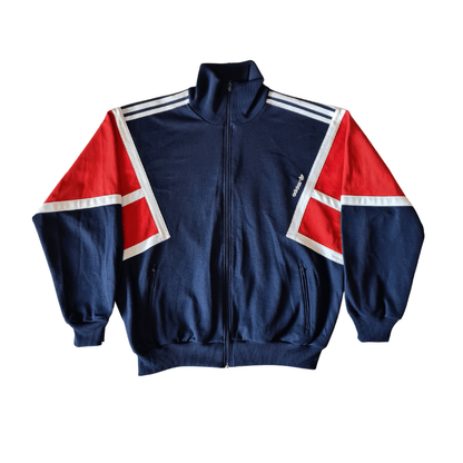 Adidas Vintage Trainingsjacke 80s – Navy/Rot/Weiß mit Trefoil-Logo (M/L)