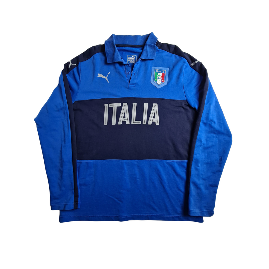 Puma Langarm-Poloshirt in Blau – mit dem Schriftzug Italia auf der Brust