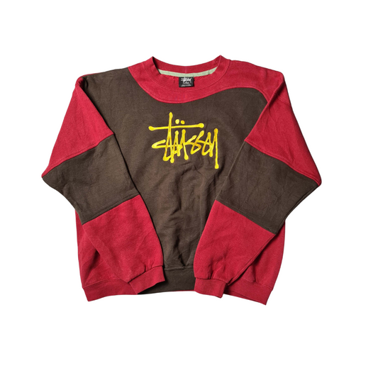Stüssy inspired Rework Sweatshirt – Zweifarbiges Unikat in Rot & Braun  (XL)