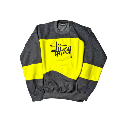 Stüssy inspired Rework Sweatshirt – Neon Yellow x Anthrazit (XL)
