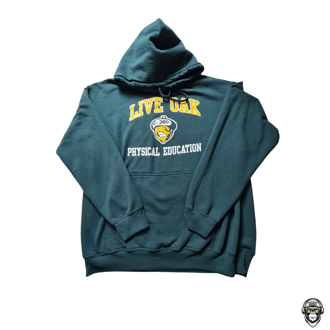 LIVE OAK Hoodie – Physical Education Print – Port & Company Core Fleece (L)