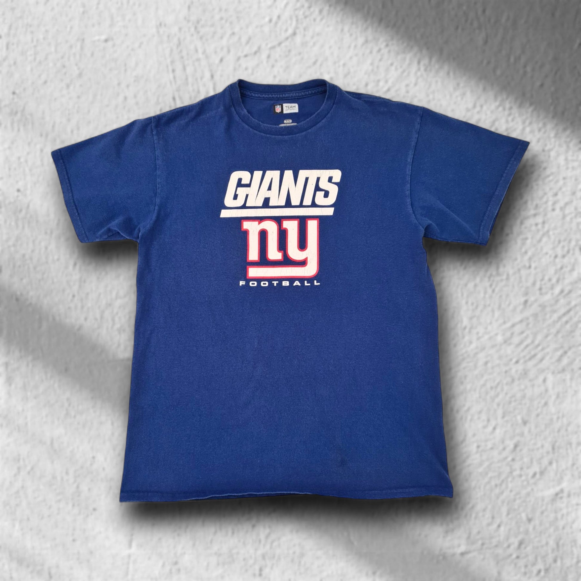 New York Giants Vintage T-Shirt Vorderseite mit GIANTS ny FOOTBALL Print, blau, Größe M