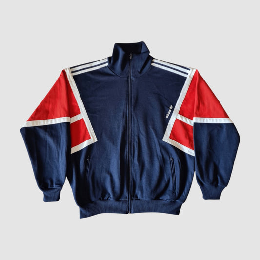 Adidas Vintage Trainingsjacke 80s – Navy/Rot/Weiß mit Trefoil-Logo (M/L)