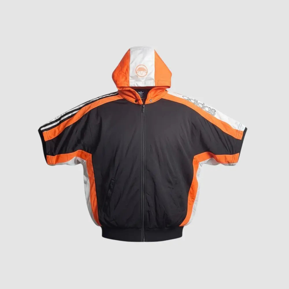 Adidas Track Jacket Kurzarm Colorblock Schwarz/Orange | Vintage 90s | L - Trainingsjacke