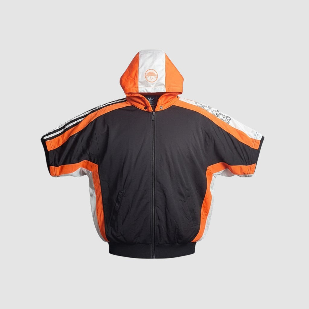 Adidas Track Jacket Kurzarm Colorblock Schwarz/Orange | Vintage 90s | L