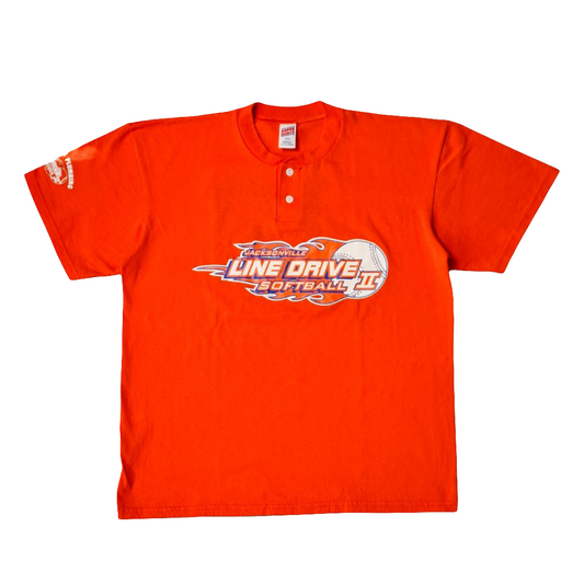 Vintage Softball T-Shirt "Jacksonville Line Drive II", Nummer 12 – Orange, Größe L