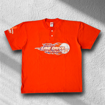 Vintage Softball T-Shirt "Jacksonville Line Drive II", Nummer 12 – Orange, Größe L