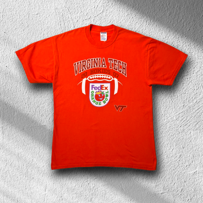 Vorderseite des orangefarbenen Virginia Tech T-Shirts mit Orange Bowl 2007 Print