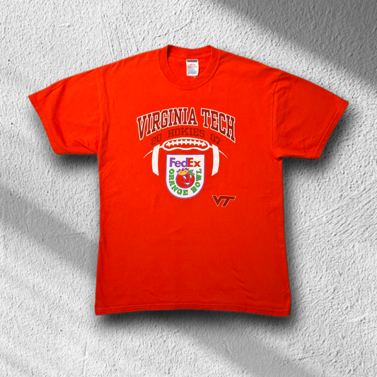 Vorderseite des orangefarbenen Virginia Tech T-Shirts mit Orange Bowl 2007 Print