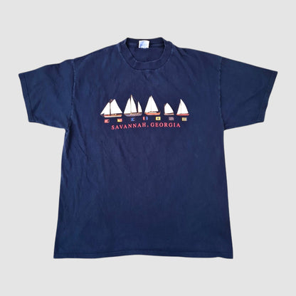 Hanes Beefy‑T 90s T‑Shirt Savannah Georgia Navy, Gr. XL