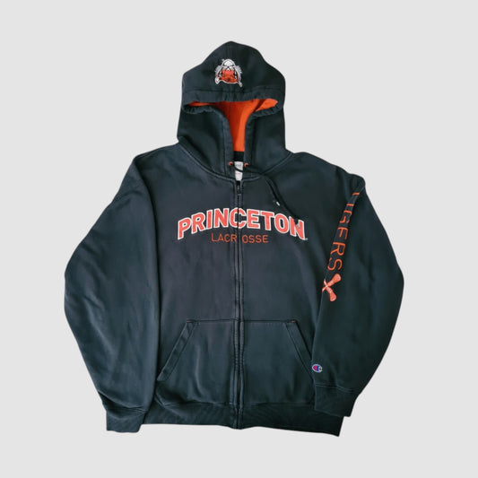 Champion Princeton Lacrosse Vintage Zipper Hoodie Schwarz Orange XL